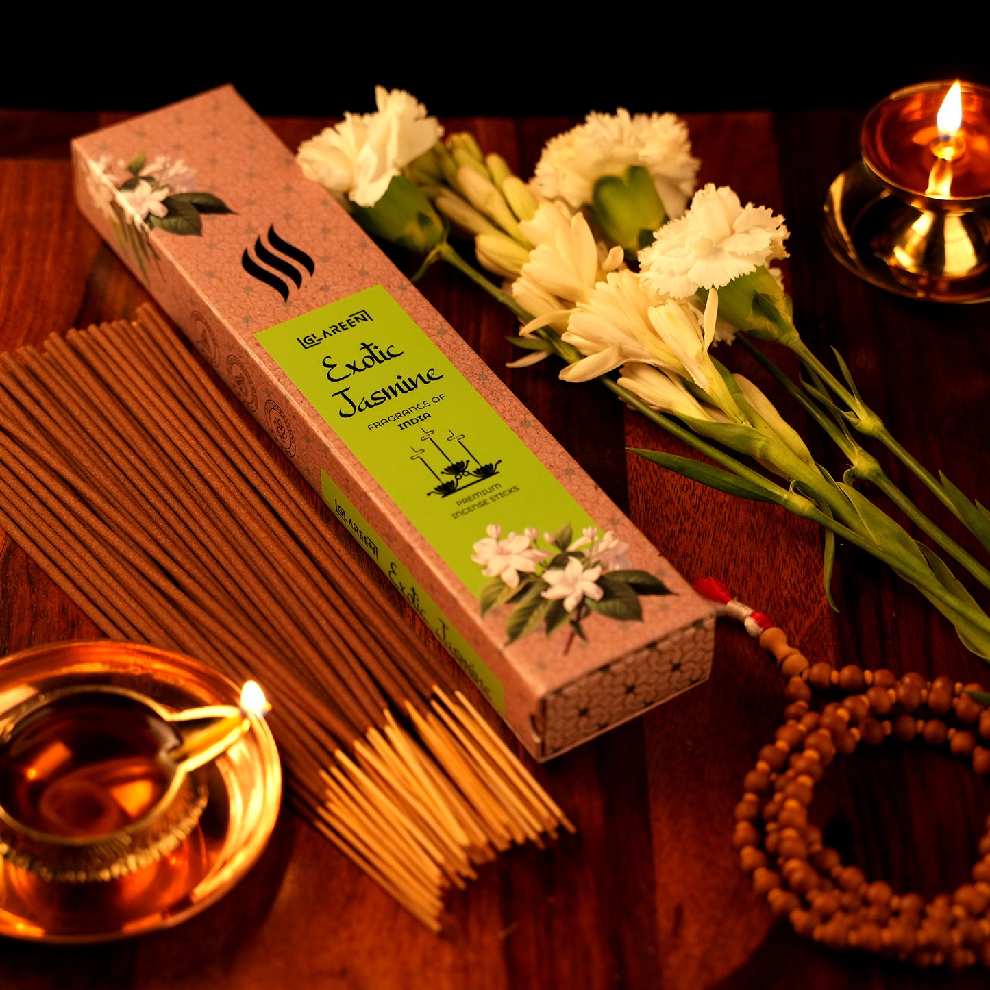 closeup of exotic jasmine floral incense stick agarbatti